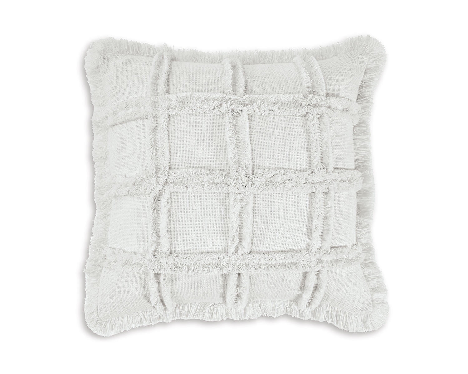Ivory Embroidered Cotton Fringe 20" Pillow
