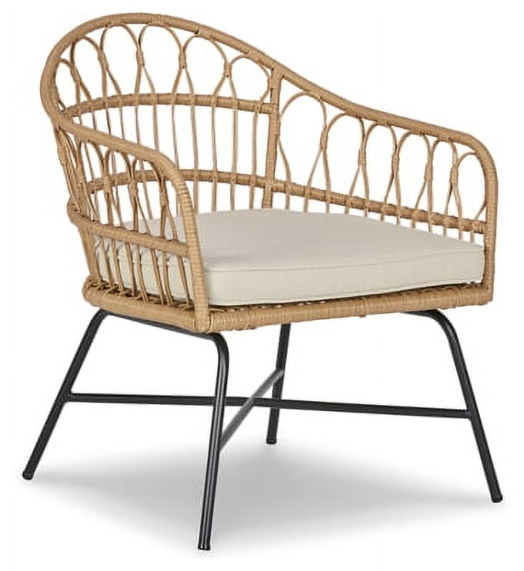 Transitional Cream & Black Wicker Indoor/Outdoor Accent Chair