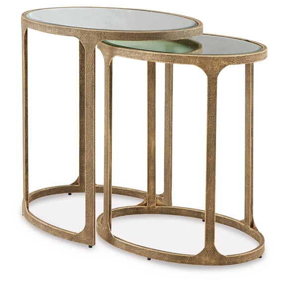 Signature Design by Ashley Irmaleigh 2-Piece Nesting Accent Table Set - Antique Gold Finish with Beveled Mirror Tops