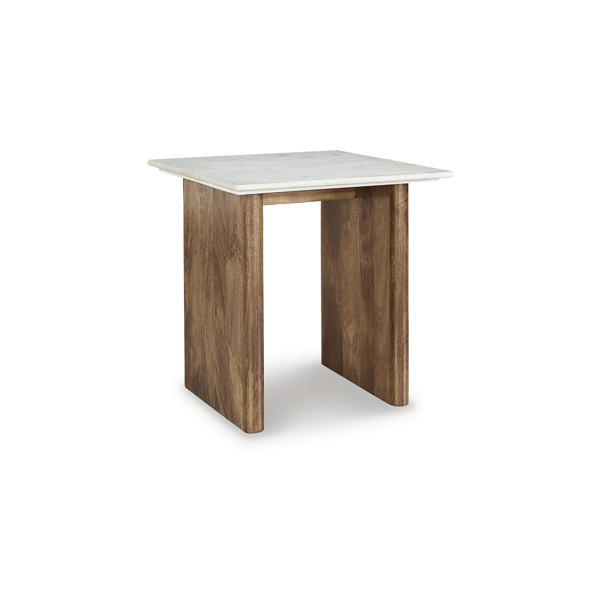 Light Brown and White Mango Wood End Table with Marble Top