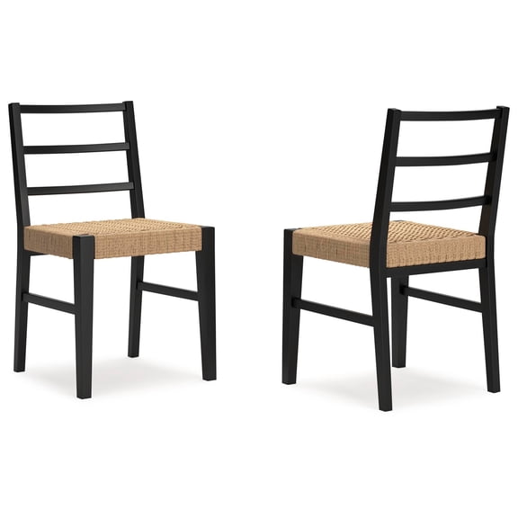 Signature Design by Ashley Isanti Rattan Dining Chair with Matte Black Solid Wood Frame, Set of 2, Light Brown