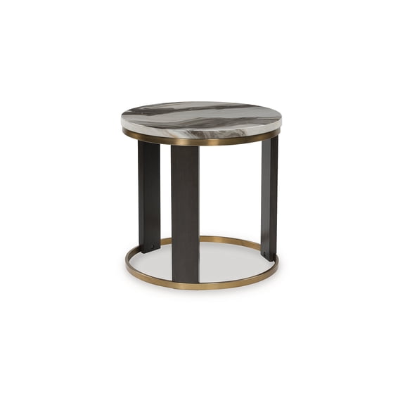 Signature Design by Ashley Jazmore Modern Round End Table - Marble-Look Top with Brass-Tone Frame