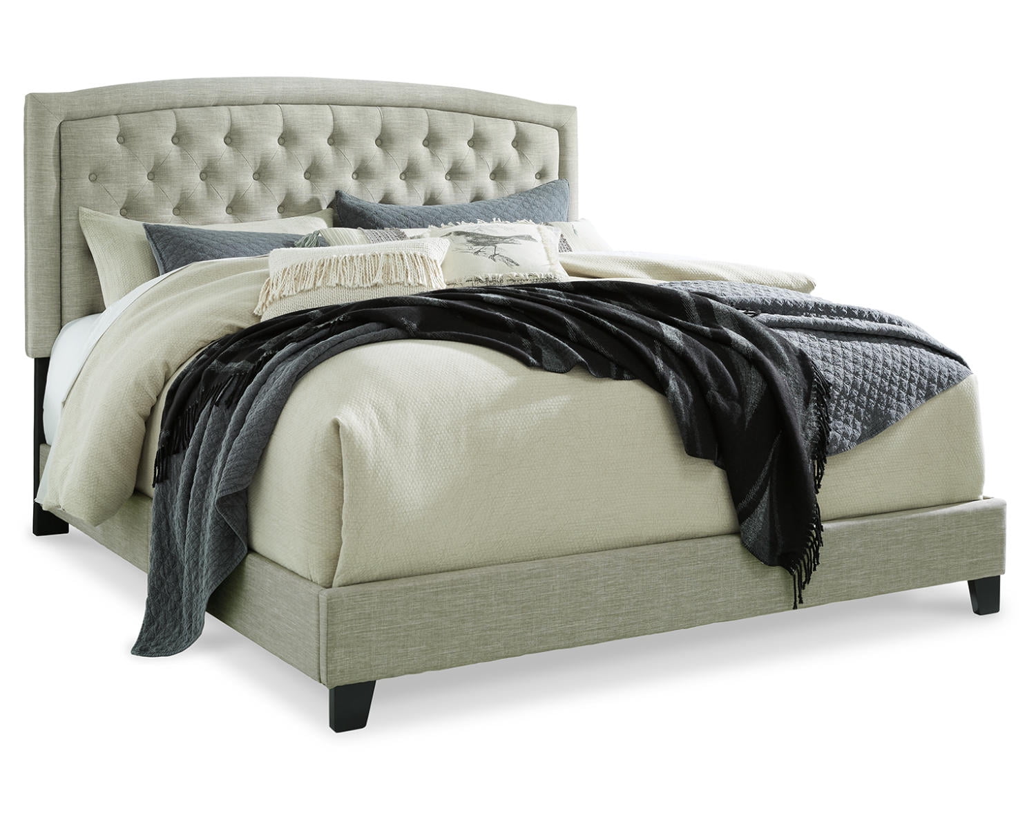 Transitional Queen Upholstered Bed with Tufted Headboard, Gray