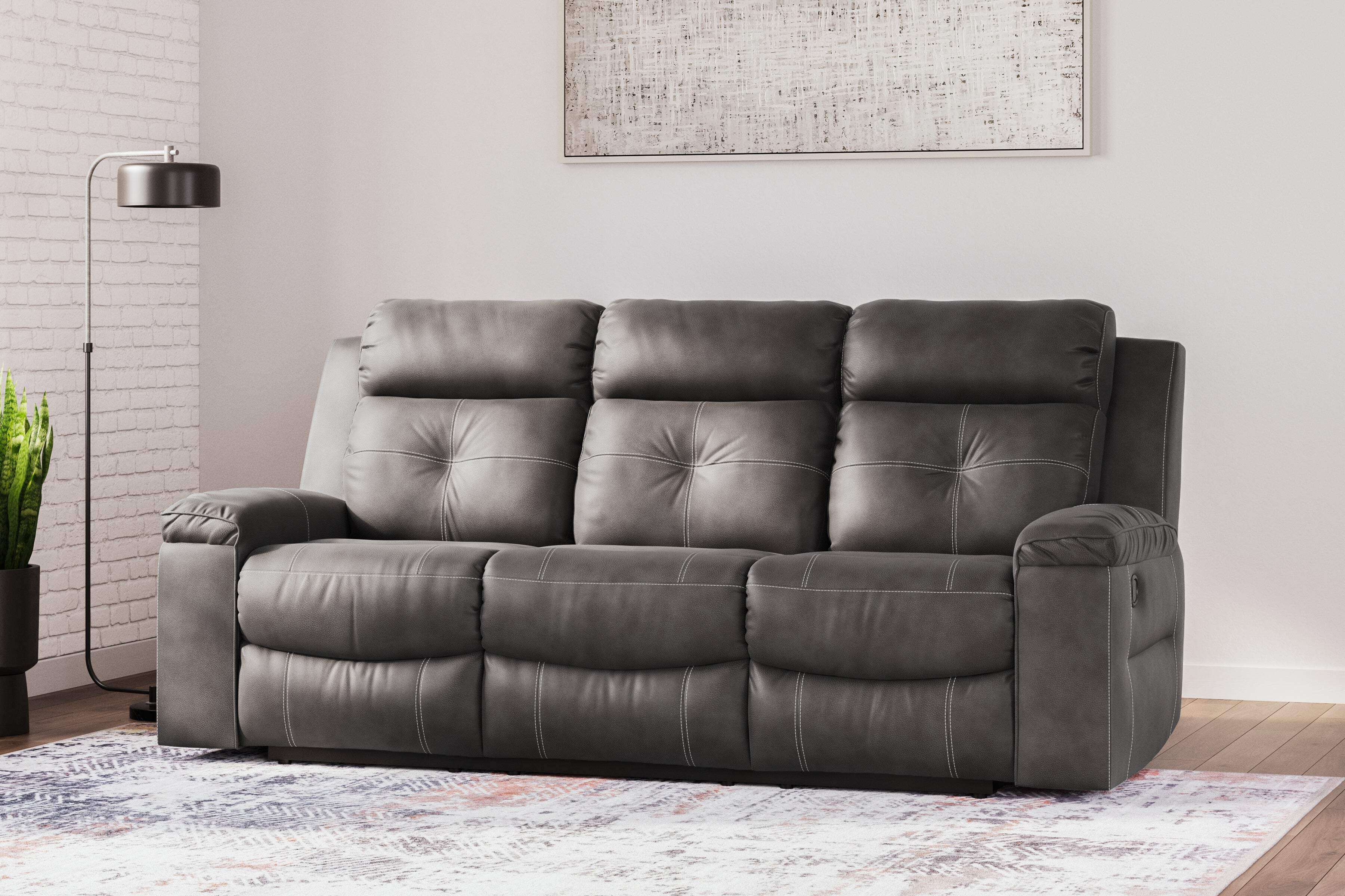 Jesolo Dark Gray Faux Leather Manual Reclining Sofa
