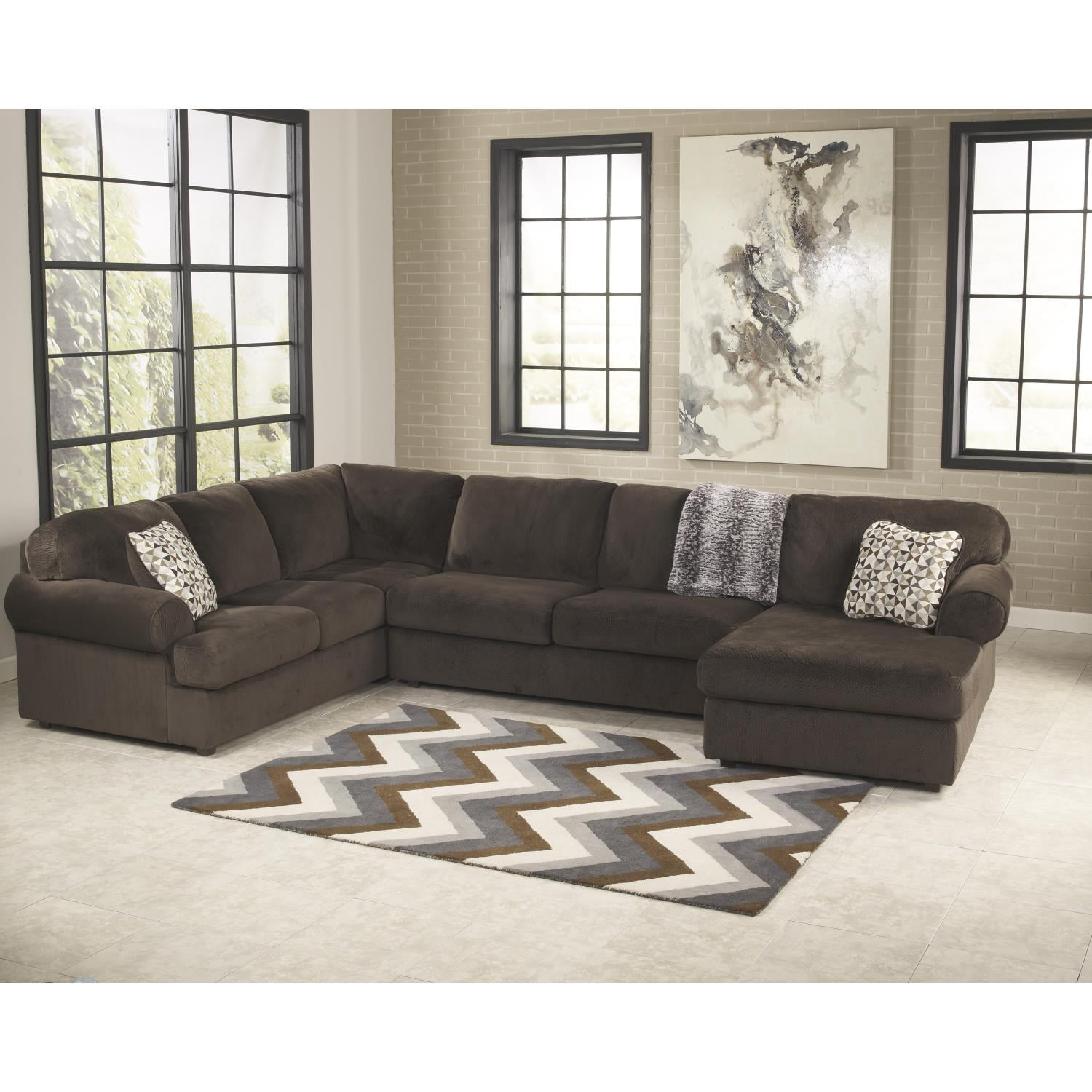 Signature Design by Ashley Jessa Place 3 Piece Left Side Facing Sofa Sectional in Chocolate Fabric