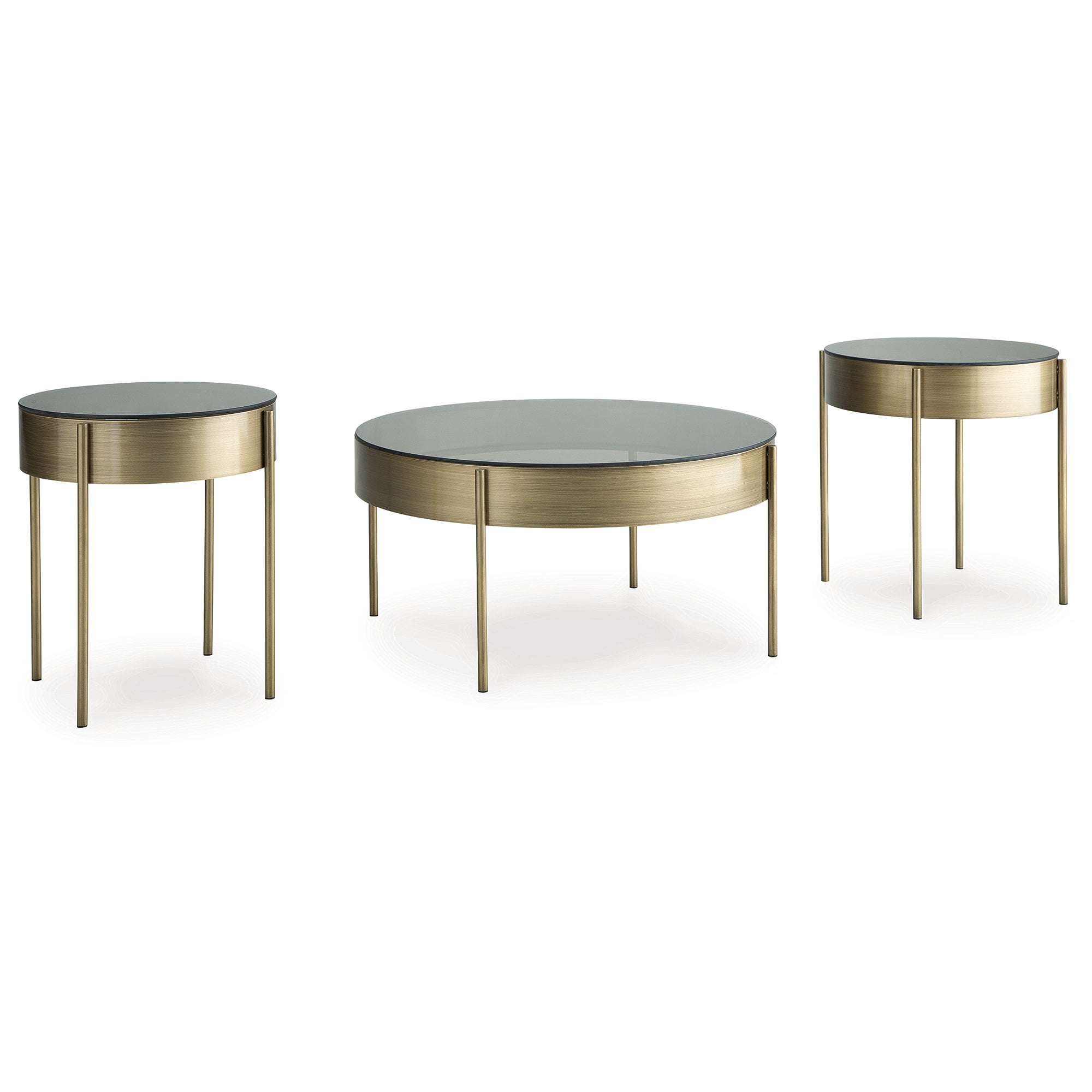 Signature Design by Ashley Jettaya 3-Piece Glass Coffee Table Set with End Tables - Brushed Brass Finish