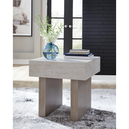 Signature Design by Ashley Jorlaina Square End Table, Faux Cement Top, Light Grayish Brown Finish