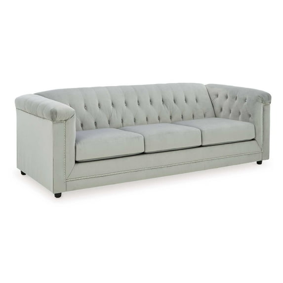 Signature Design by Ashley Josanna Modern Velvet & Wood Sofa in Light Gray