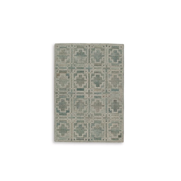Signature Design by Ashley Jossland 5' x 7' Area Rug, Green and Ivory Hand-Tufted Wool Geometric Rug