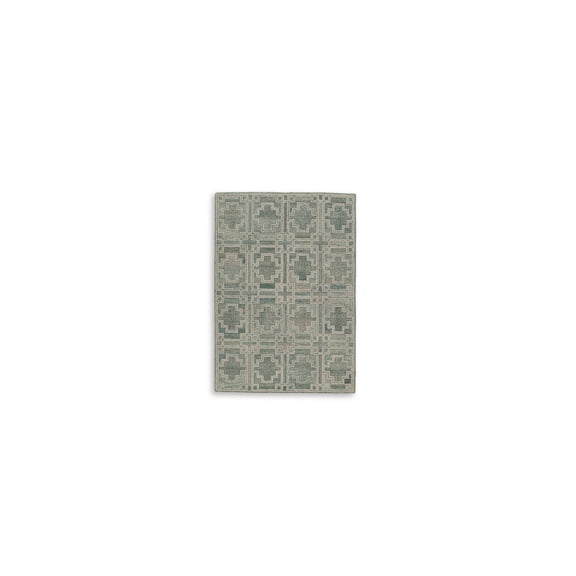 Signature Design by Ashley Jossland 5' x 7' Area Rug, Green and Ivory Hand-Tufted Wool Geometric Rug