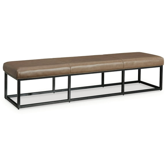 Signature Design by Ashley Joston 71-inch Modern Leather Accent Bench with Metal Frame, Caramel Brown