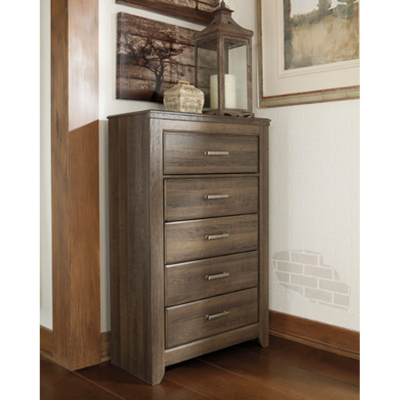 Dark Brown Transitional 5-Drawer Chest with Pewter Handles
