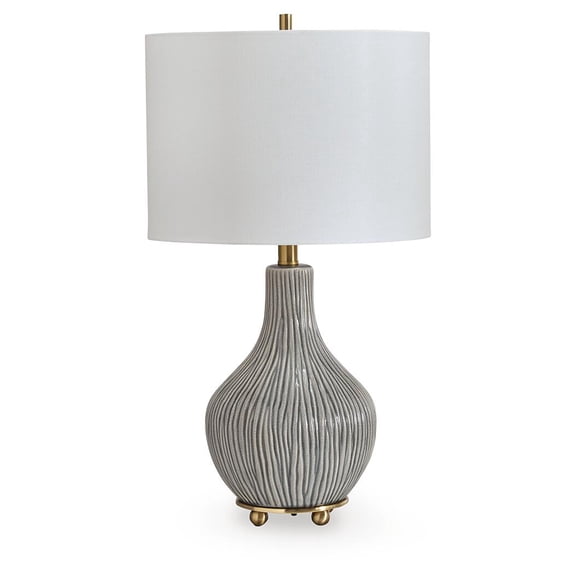 Signature Design by Ashley Judlen Ceramic Table Lamp, Gray Crackle Base with Gold-Finish Accents, Drum Shade