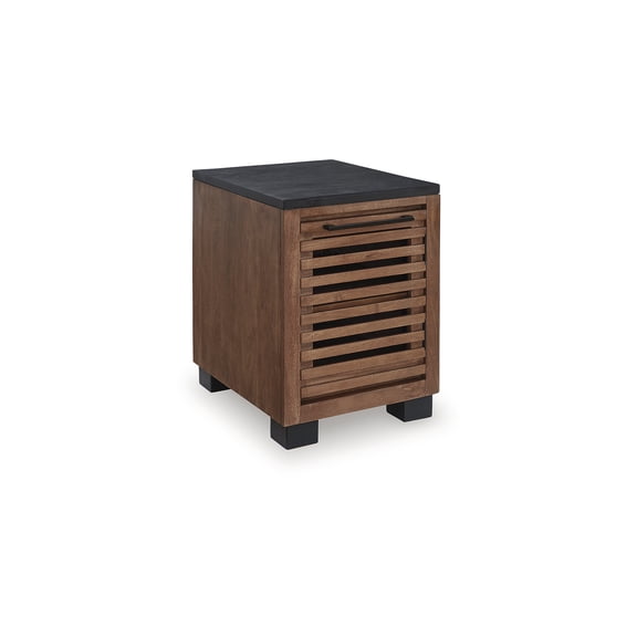 Signature Design by Ashley Kallari Chairside End Table Two Tone Wood Storage Cabinet, Warm Brown