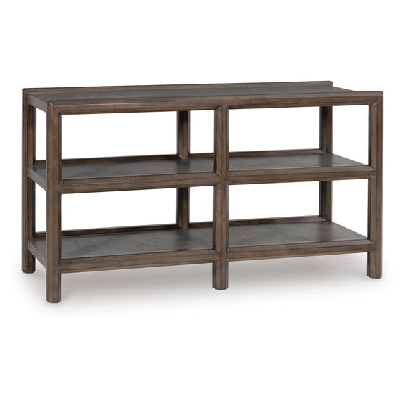 Signature Design by Ashley Kallenny Sofa Table - Dark Burnished Brown Oak with Faux Cement Industrial Finish