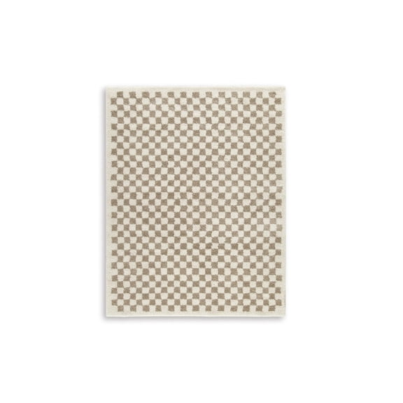 Signature Design by Ashley Karamen 5' x 7' Shag Area Rug, Taupe Ivory Checkerboard