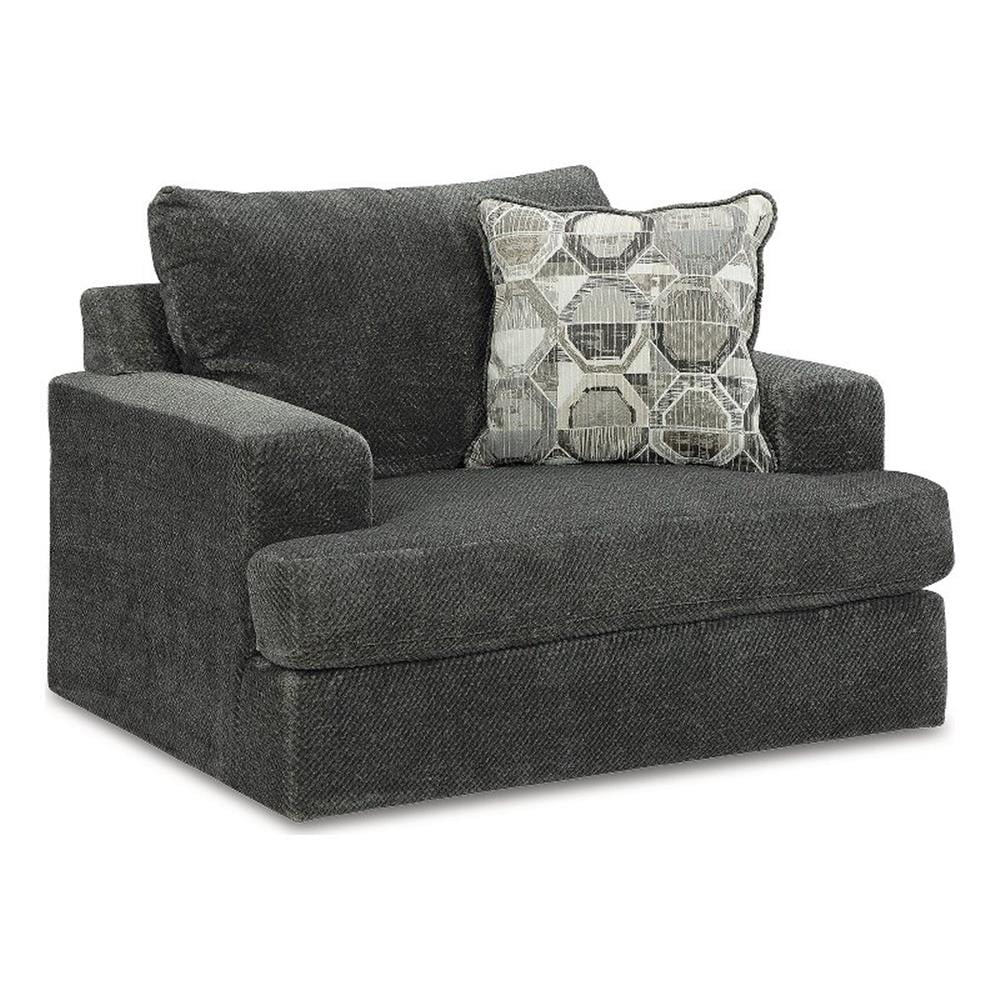 Karinne Smoke Oversized Stationary Chair with Geometric Pillow