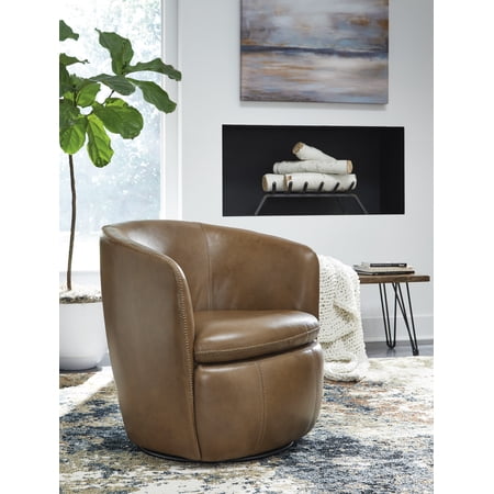 Signature Design by Ashley Kierreys 360 Degree Leather Upholstered Swivel Chair, Caramel