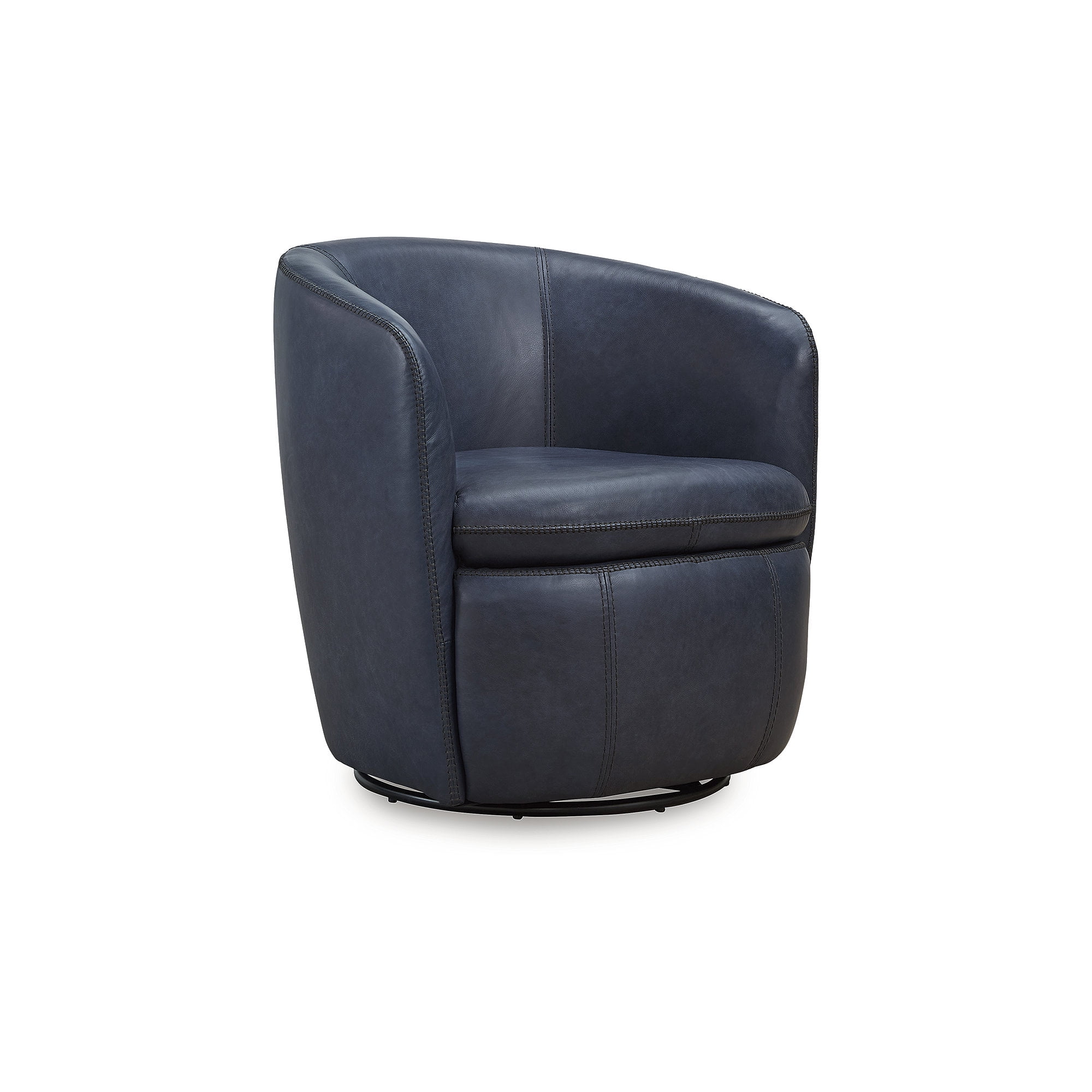 Blue Leather Barrel Back Swivel Chair