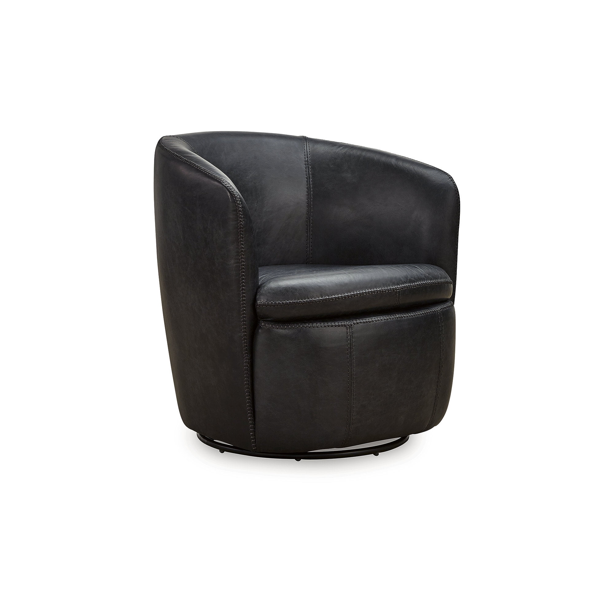 Midnight Black Leather Barrel Swivel Chair