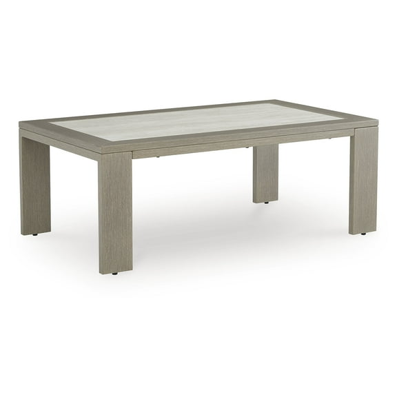 Signature Design by Ashley Kimpton Isle Rectangular Outdoor Coffee Table, Rust-Resistant Frame and Faux Stone Tabletop, Brown