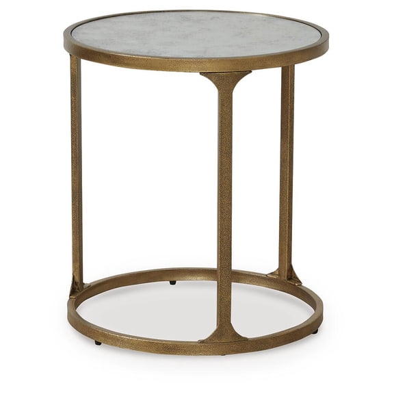 Signature Design by Ashley Korajane Round End Table - Antique Gold Metal Frame with Faux Marble Glass Top