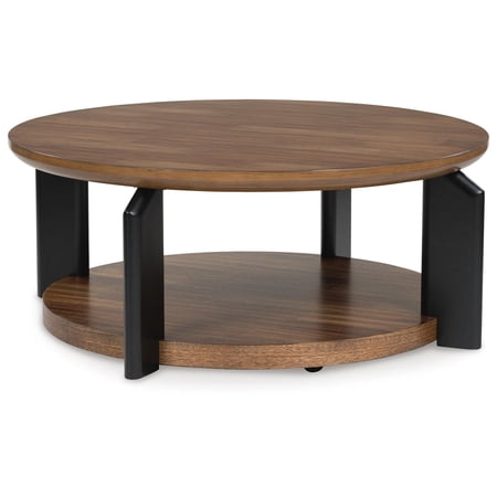 Signature Design by Ashley Kraeburn Two-Tone Round Coffee Table with Casters, Brown