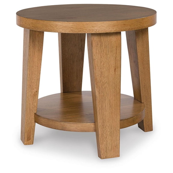 Signature Design by Ashley Kristiland Modern Round End Table with Storage Shelf - Light Brown