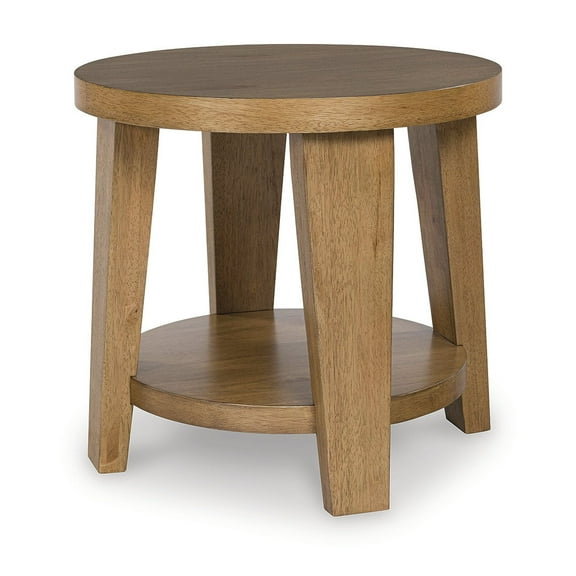 Signature Design by Ashley Kristiland Modern Round End Table with Storage Shelf - Light Brown