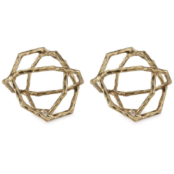 Signature Design by Ashley Laddington Sculpture Set of 2, Antique Brass Cast Aluminum Geometric Tabletop Decor