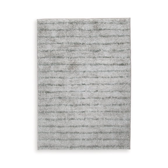 Signature Design by Ashley Laddway 5' x 7' Shag Area Rug, Cream Green Stripe