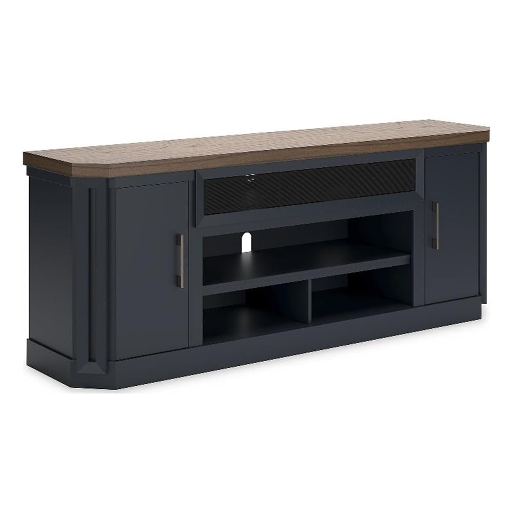 Landocken 83" Brown and Blue TV Stand with Fireplace