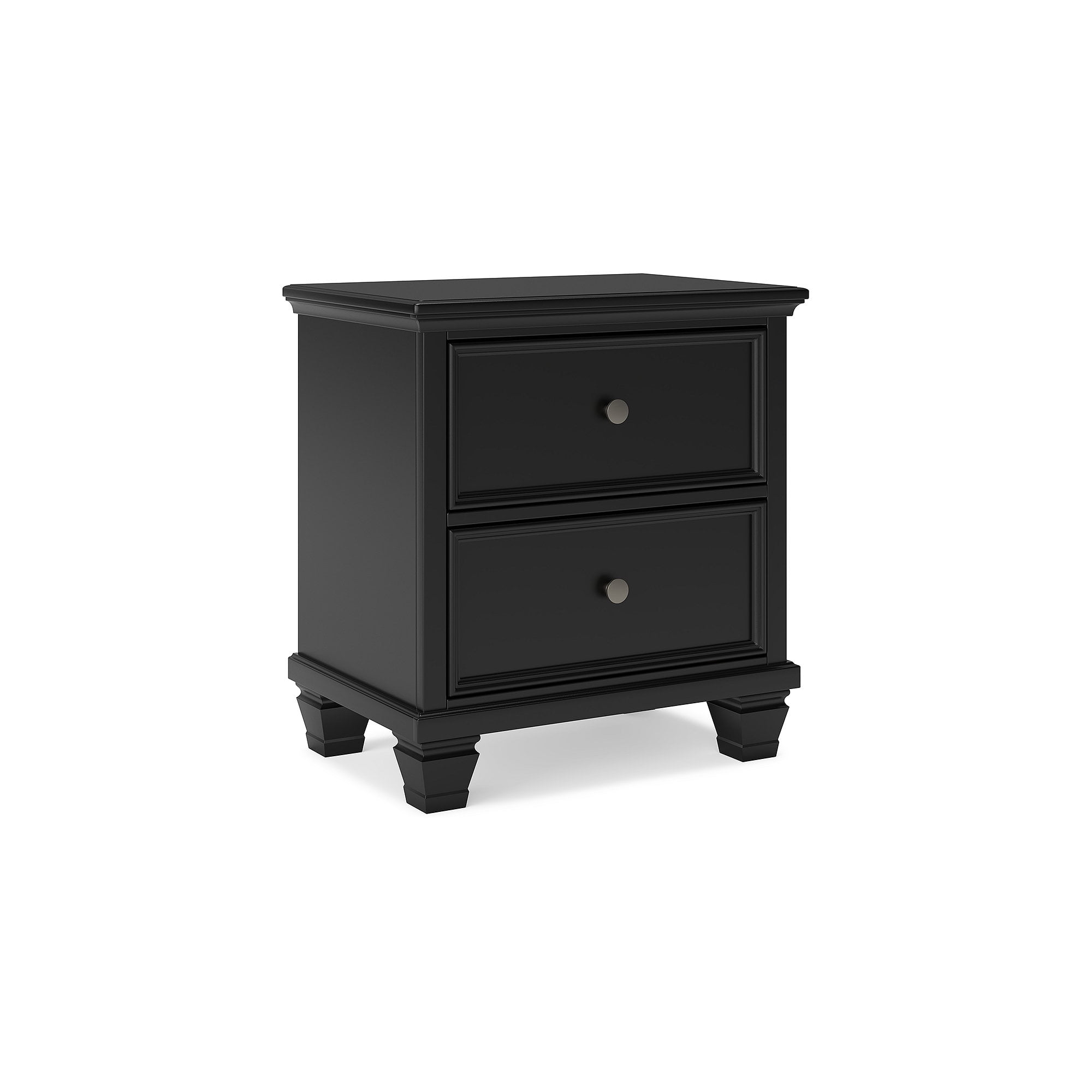 Black Hardwood 2-Drawer Nightstand with Satin Nickel Knobs