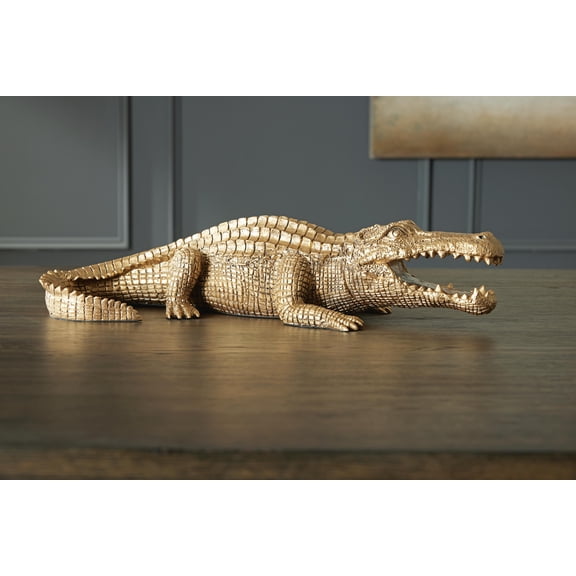 Signature Design by Ashley Lauretman Gold Alligator Decorative Sculpture, Modern Tabletop Accent