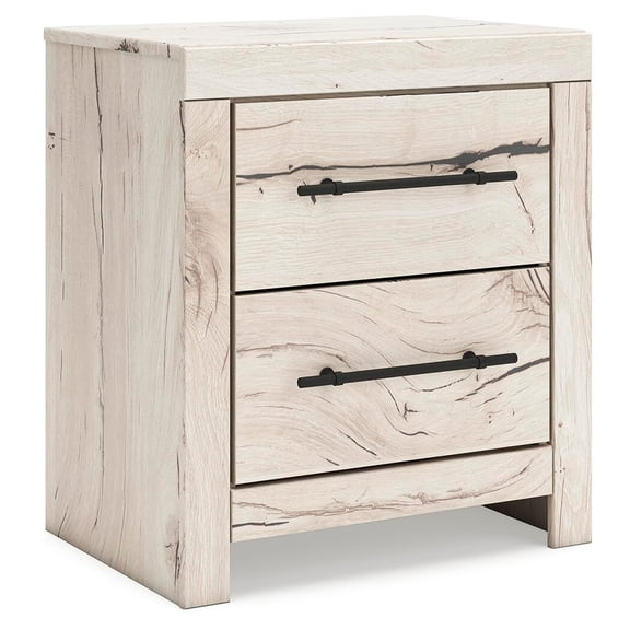 Signature Design by Ashley Lawroy Rustic Farmhouse 2 Drawer Nightstand with USB Charging Ports, Light Brown