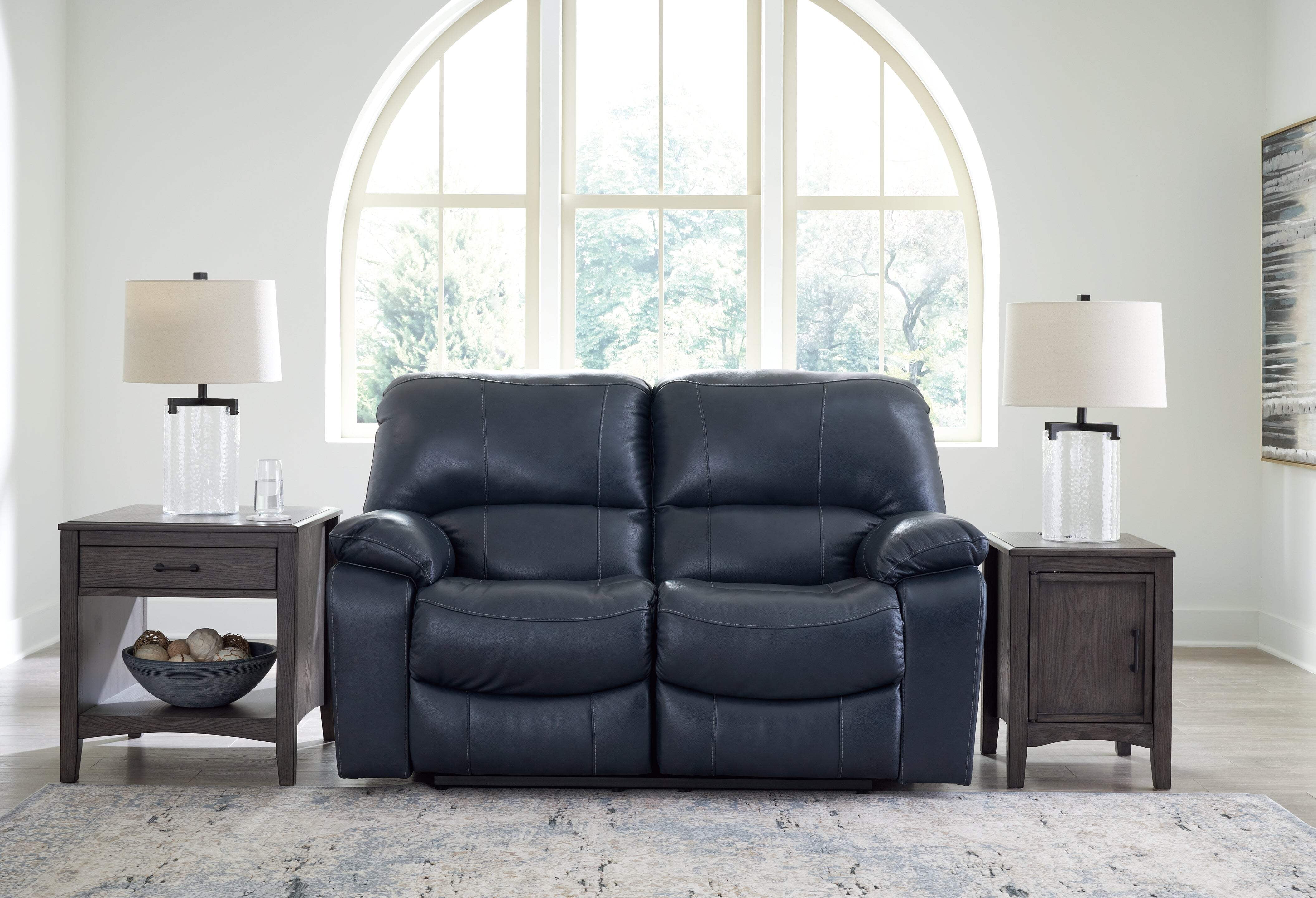Ocean Faux Leather Power Reclining Loveseat with Ottoman