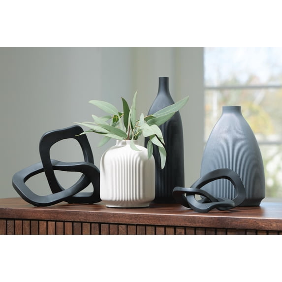 Signature Design by Ashley Leithick 5-Piece Decorative Accessory Set, Modern Polyresin Vases and Sculptures, Neutral Black, Gray, and Tan