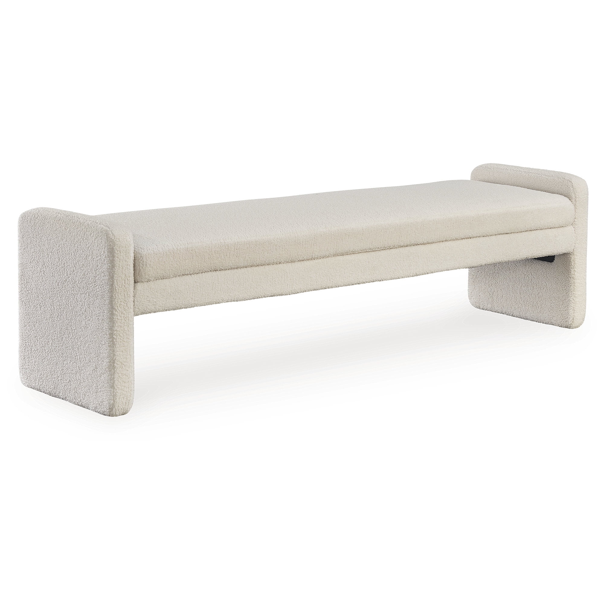 Cream Faux Shearling Upholstered Contemporary Bench