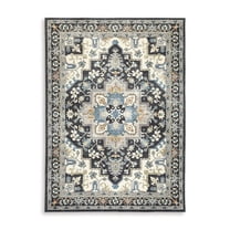 Signature Design by Ashley Leningston Traditional Washable Area Rug, 8' x 10', Medallion Pattern Black/Blue/Cream