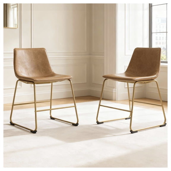 Signature Design by Ashley Lexadine Dining Upholstered Side Chairs, Set of 2, Toast Faux Leather Seats with Gold-Tone Metal Frame