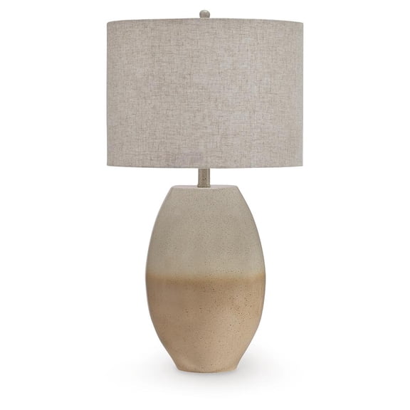 Signature Design by Ashley Linas Metal Table Lamp, Cream & Beige Finish, 20" Tall, Modern Drum Shade