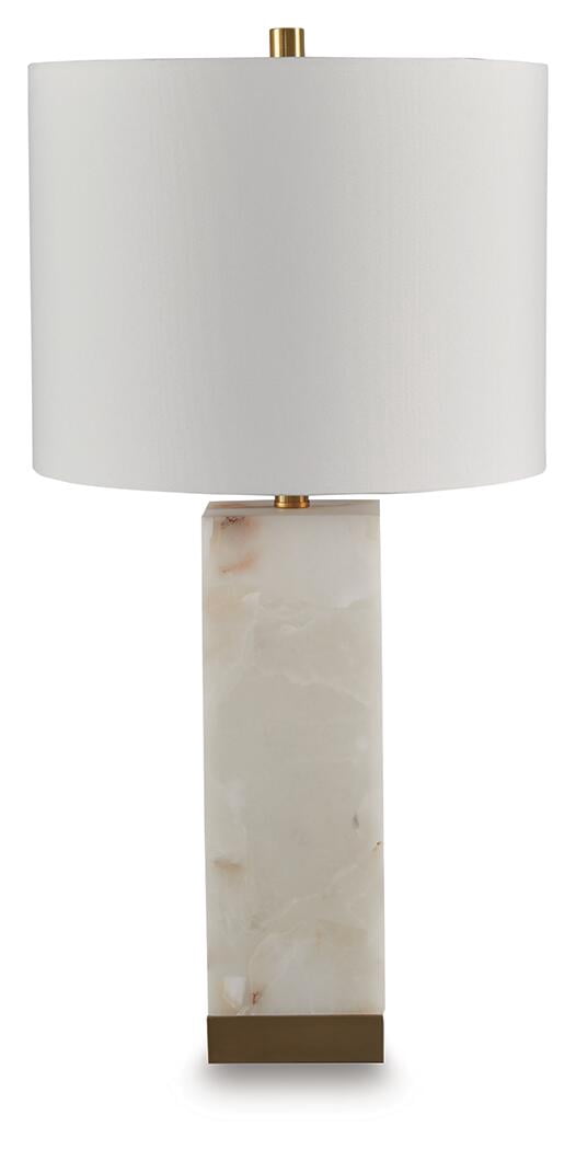 Signature Design by Ashley Linderfield Alabaster Table Lamp, Gold Finish, 29" Height, Drum Shade