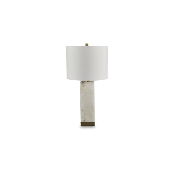 Signature Design by Ashley Linderfield Alabaster Table Lamp, Gold Finish, 29" Height, Drum Shade