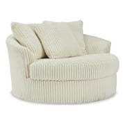 Signature Design by Ashley Lindyn Oversized Swivel Fabric Accent Chair in Ivory