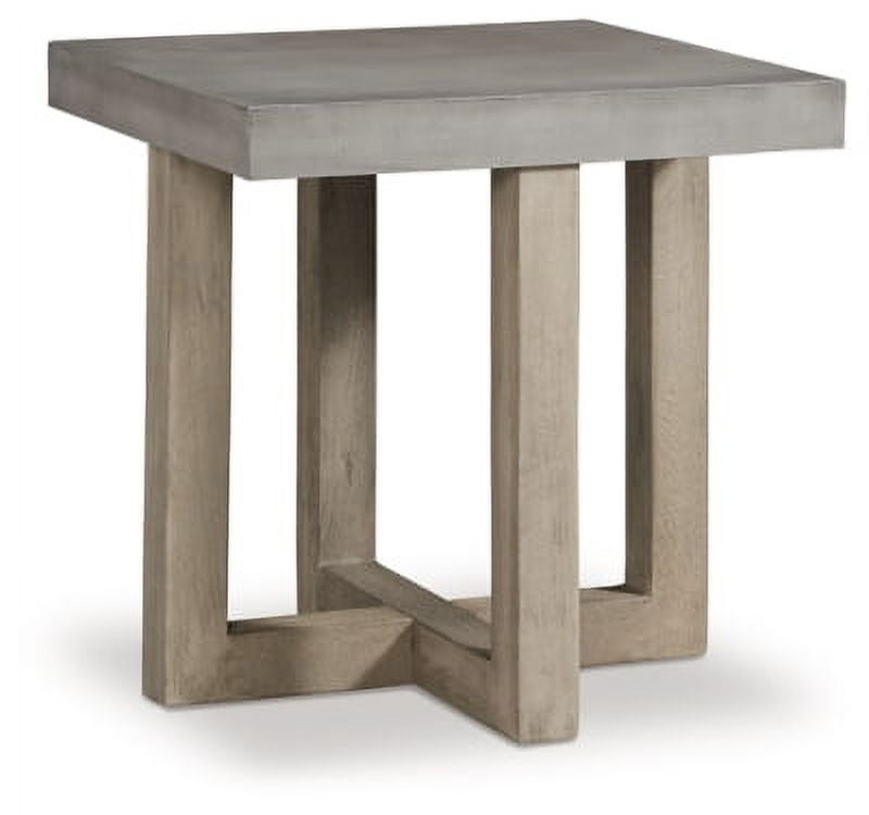 Lockthorne Contemporary Gray Stone and Wood Square End Table