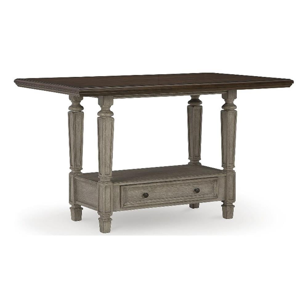 Gray and Brown Wood Counter Height Dining Table with Drawer