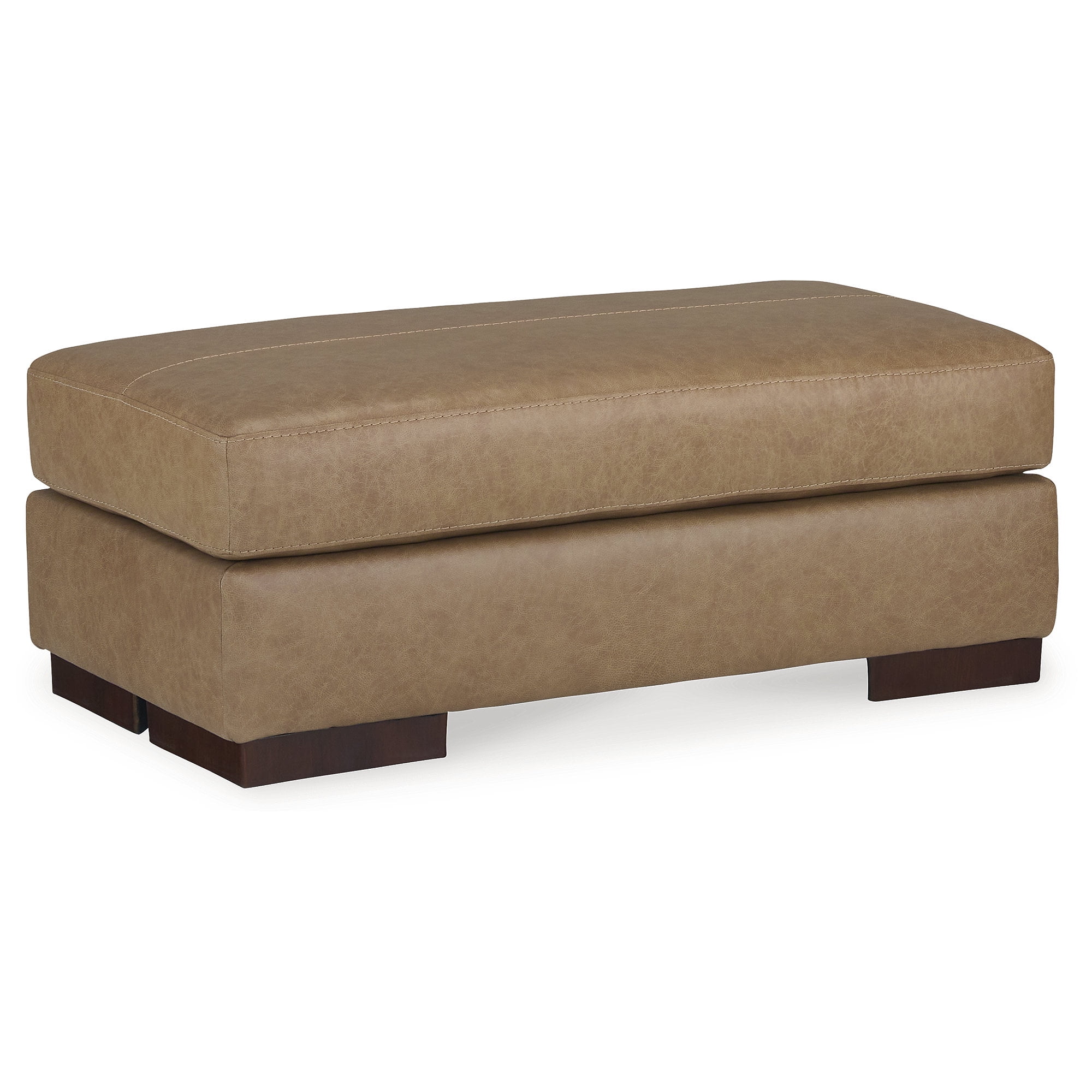 Lombardia Brown Leather Rectangular Ottoman with Wood Legs
