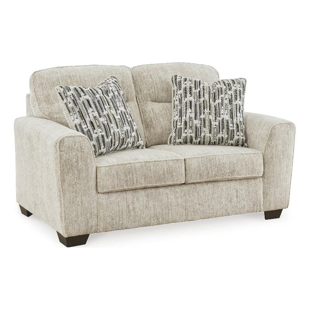 Beige Fabric Loveseat with Track Arms and Removable Cushions