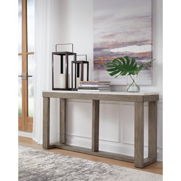 Signature Design by Ashley Loyaska Casual Sofa Table with Marble Top, Brown & White