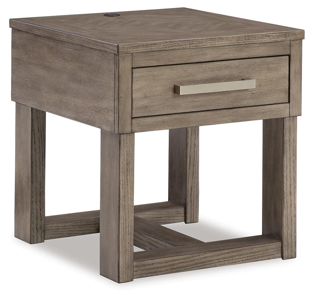 Signature Design by Ashley Loyaska End Table with USB Charging, Brown